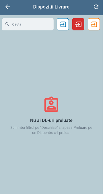 Ecran empty state pentru filtrul Preluate