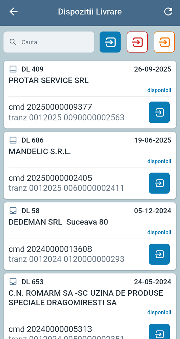 Lista Dispozitii Livrare cu bara de cautare si filtru deschide