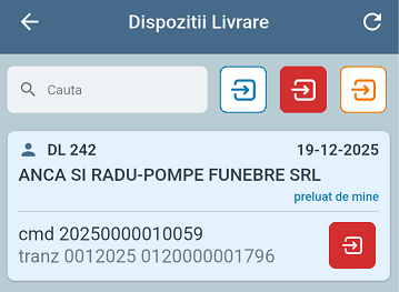 Lista Dispozitii Livrare cu bara de cautare si filtru preluate