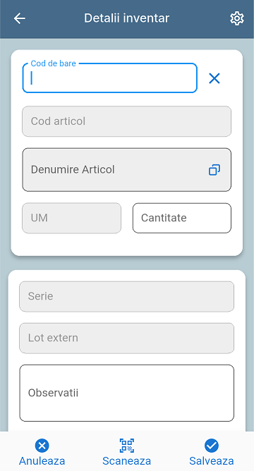 Ecran adaugare pozitie stocuri